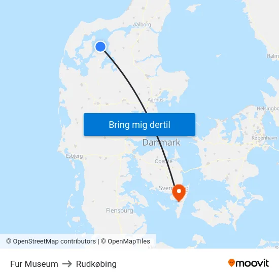 Fur Museum to Rudkøbing map