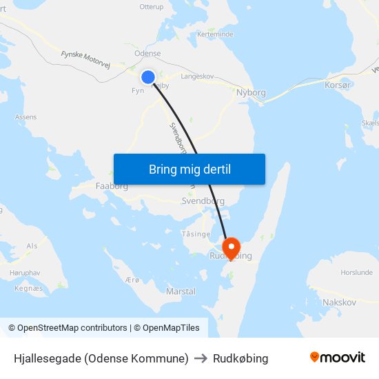 Hjallesegade (Odense Kommune) to Rudkøbing map