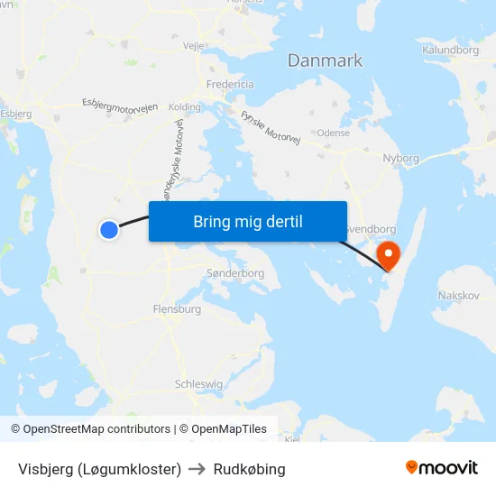 Visbjerg (Løgumkloster) to Rudkøbing map