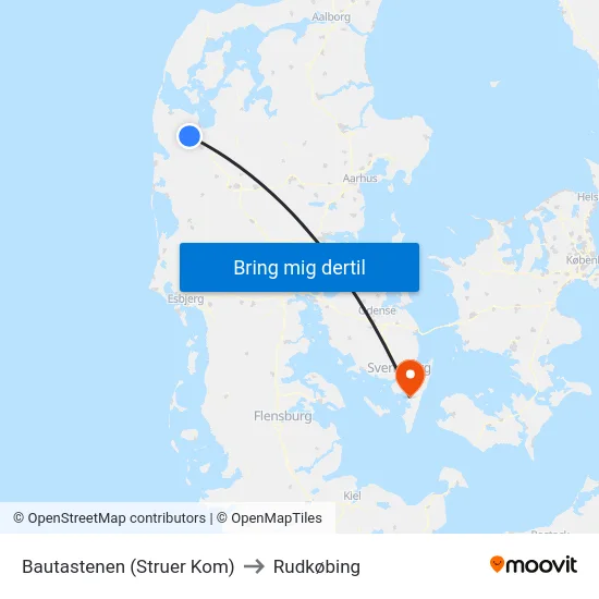 Bautastenen (Struer Kom) to Rudkøbing map