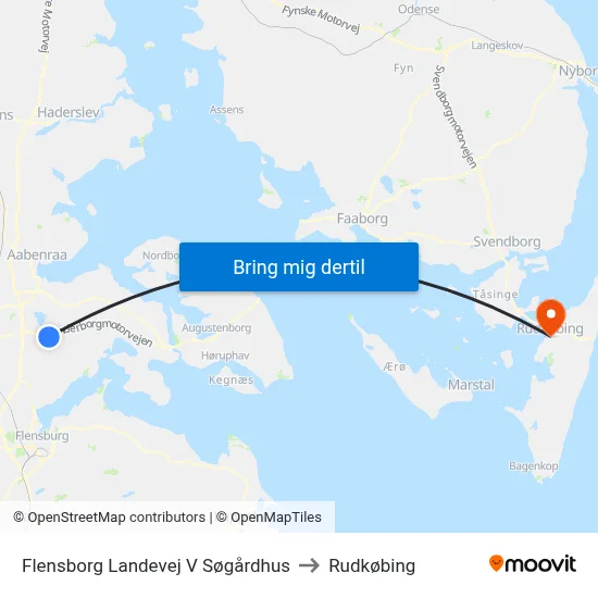 Flensborg Landevej V Søgårdhus to Rudkøbing map