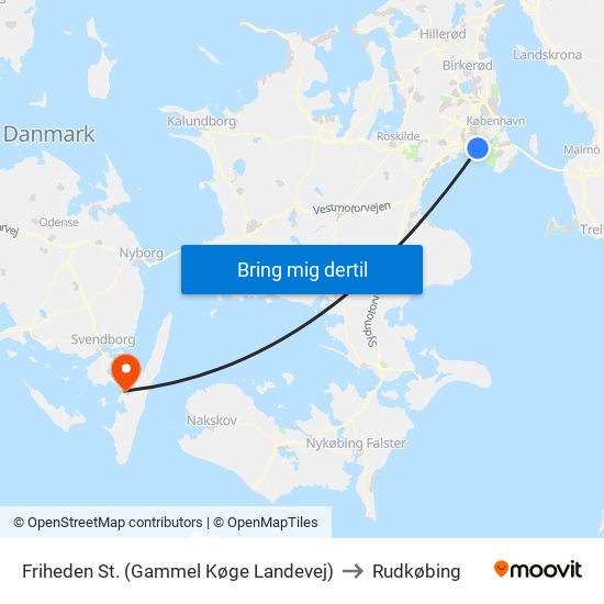 Friheden St. (Gammel Køge Landevej) to Rudkøbing map