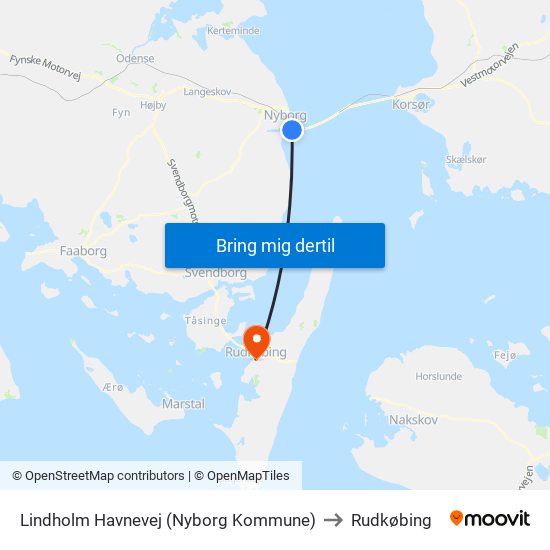 Lindholm Havnevej (Nyborg Kommune) to Rudkøbing map