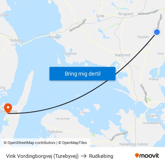 Vink Vordingborgvej (Turebyvej) to Rudkøbing map