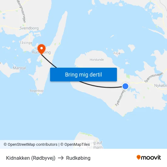 Kidnakken (Rødbyvej) to Rudkøbing map