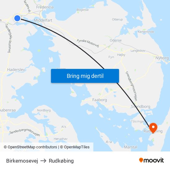 Birkemosevej to Rudkøbing map