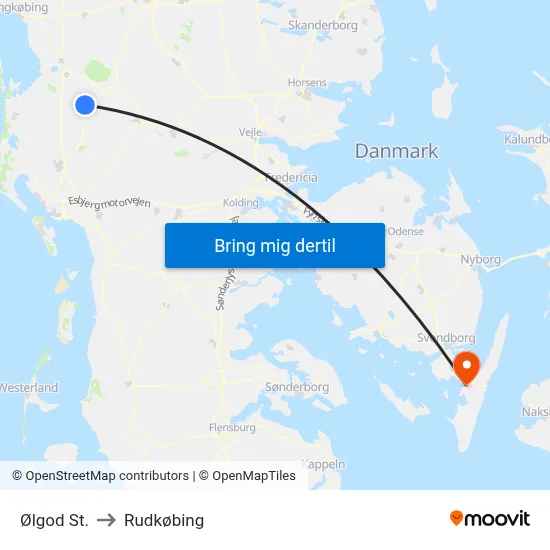 Ølgod St. to Rudkøbing map