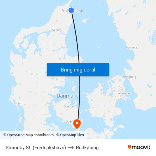 Strandby St. (Frederikshavn) to Rudkøbing map