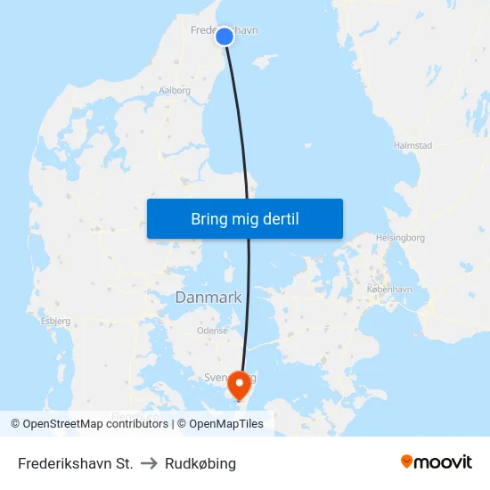 Frederikshavn St. to Rudkøbing map