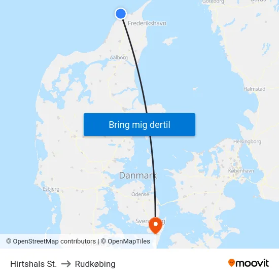 Hirtshals St. to Rudkøbing map