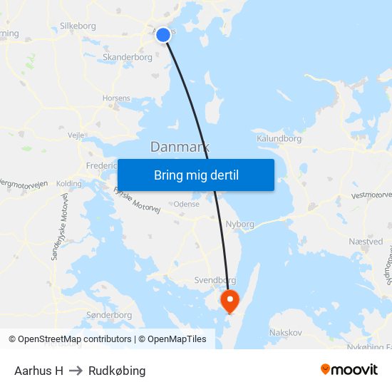 Aarhus H to Rudkøbing map