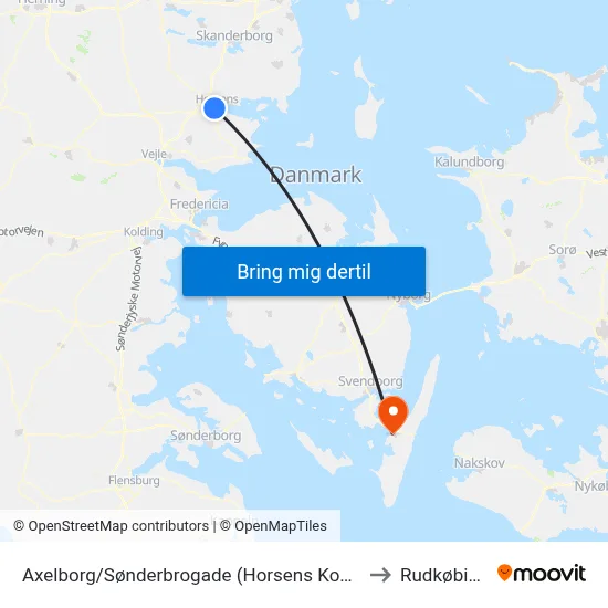 Axelborg/Sønderbrogade (Horsens Kom) to Rudkøbing map