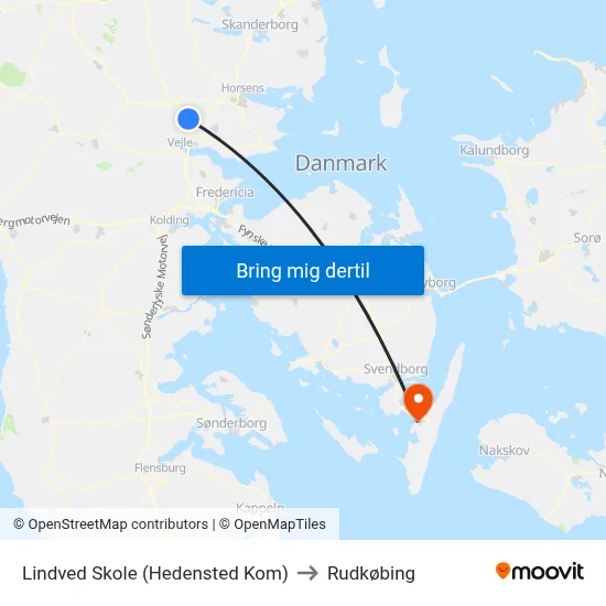 Lindved Skole (Hedensted Kom) to Rudkøbing map