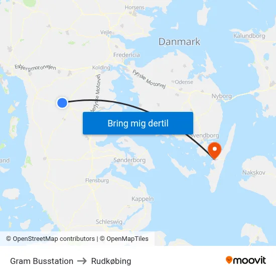 Gram Busstation to Rudkøbing map