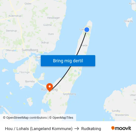 Hou / Lohals (Langeland Kommune) to Rudkøbing map