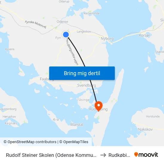 Rudolf Steiner Skolen (Odense Kommune) to Rudkøbing map