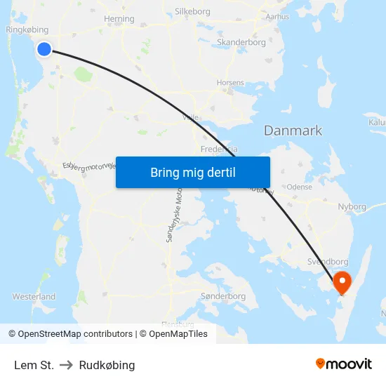 Lem St. to Rudkøbing map