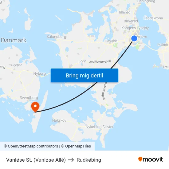 Vanløse St. (Vanløse Allé) to Rudkøbing map