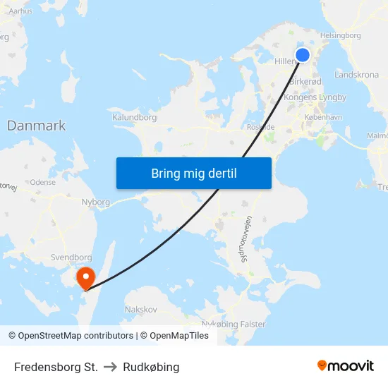 Fredensborg St. to Rudkøbing map