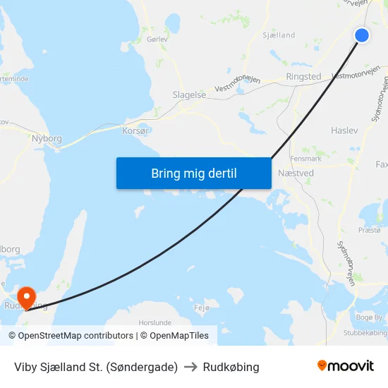 Viby Sjælland St. (Søndergade) to Rudkøbing map