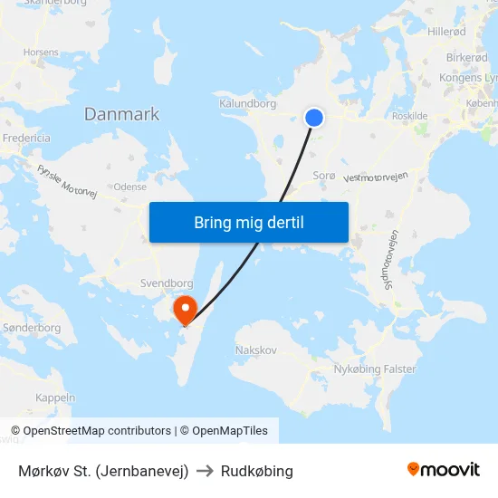 Mørkøv St. (Jernbanevej) to Rudkøbing map