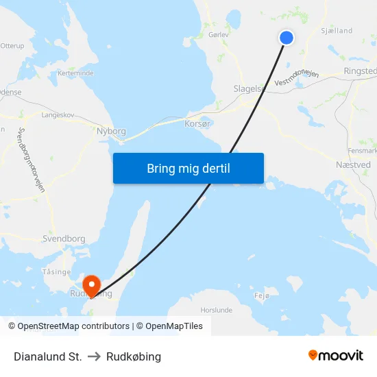 Dianalund St. to Rudkøbing map