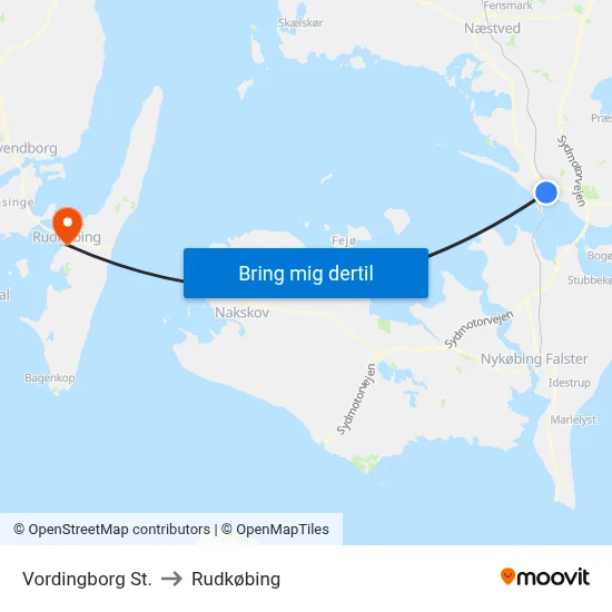 Vordingborg St. to Rudkøbing map