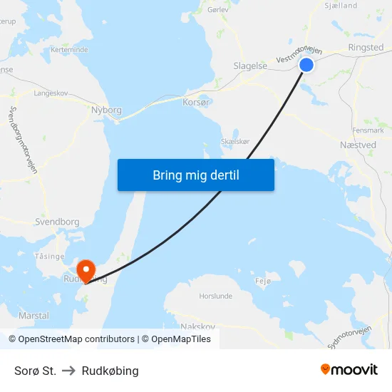 Sorø St. to Rudkøbing map