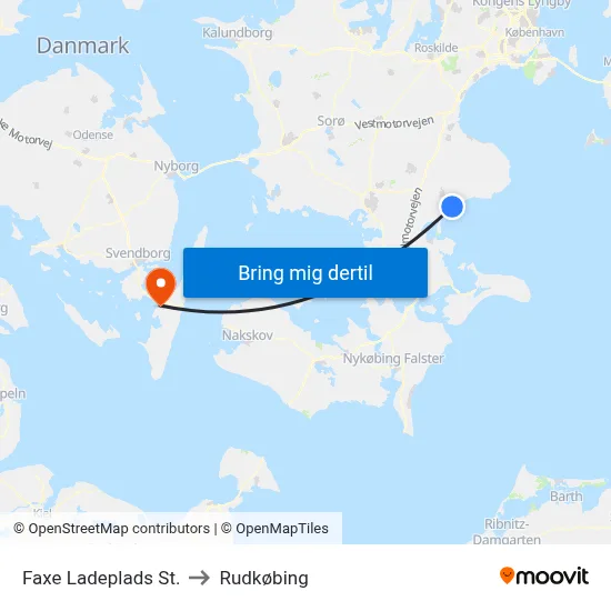 Faxe Ladeplads St. to Rudkøbing map