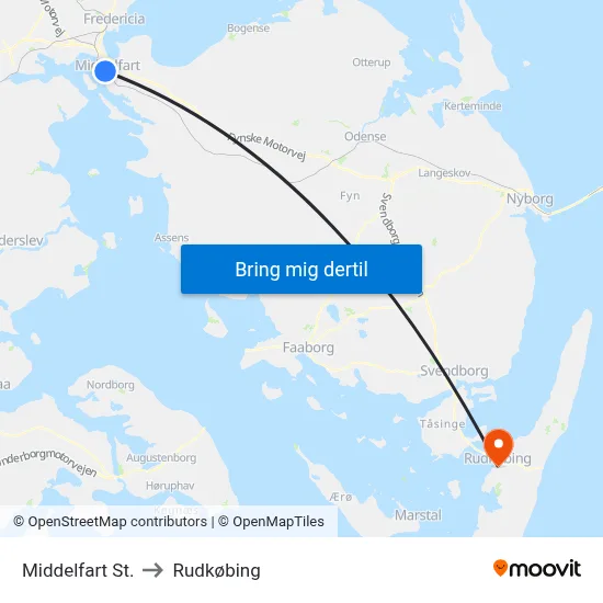 Middelfart St. to Rudkøbing map
