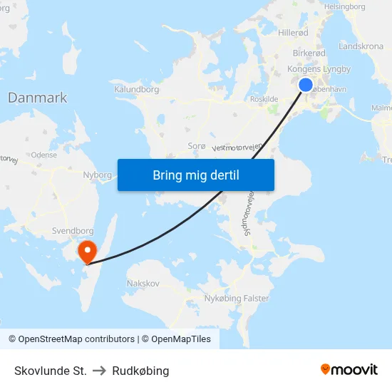 Skovlunde St. to Rudkøbing map