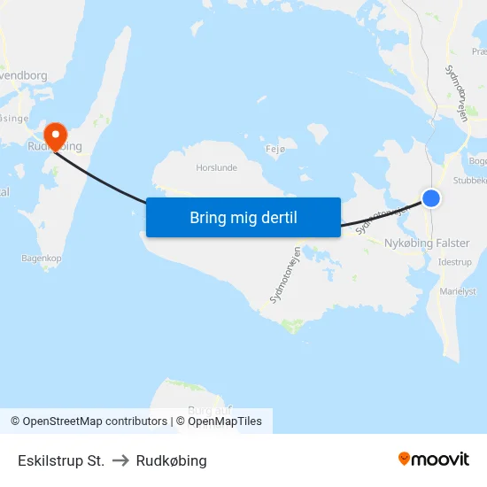 Eskilstrup St. to Rudkøbing map