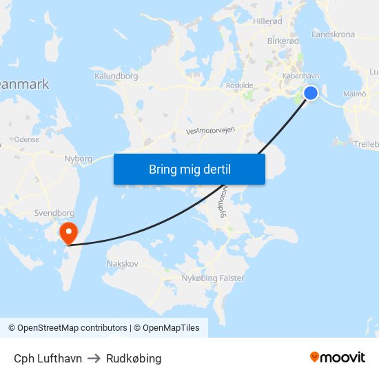 Cph Lufthavn to Rudkøbing map