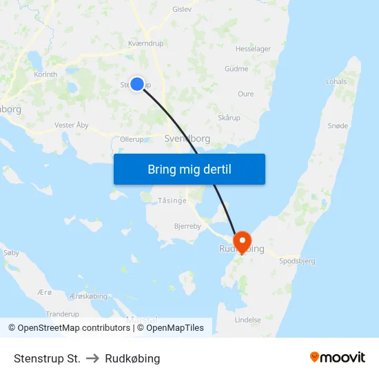 Stenstrup St. to Rudkøbing map
