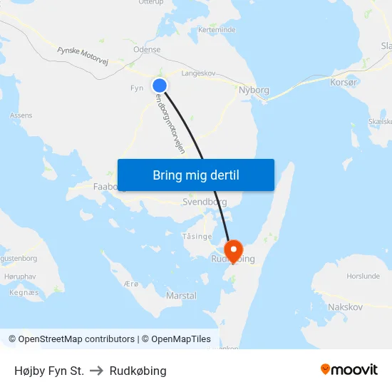 Højby Fyn St. to Rudkøbing map