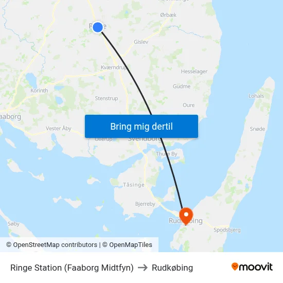 Ringe Station (Faaborg Midtfyn) to Rudkøbing map