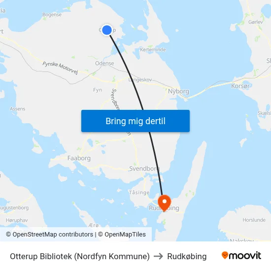 Otterup Bibliotek (Nordfyn Kommune) to Rudkøbing map