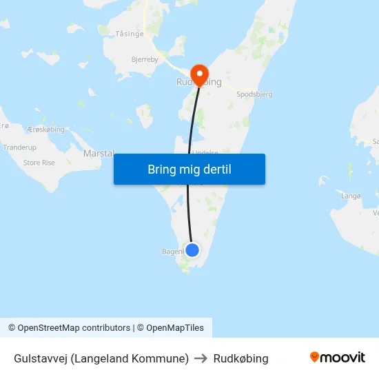 Gulstavvej (Langeland Kommune) to Rudkøbing map