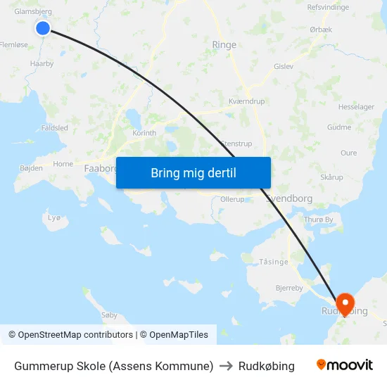Gummerup Skole (Assens Kommune) to Rudkøbing map
