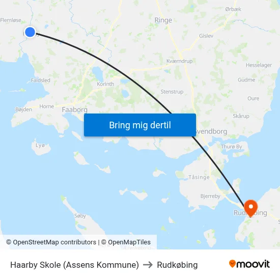 Haarby Skole (Assens Kommune) to Rudkøbing map