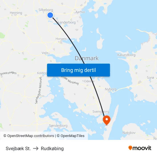 Svejbæk St. to Rudkøbing map