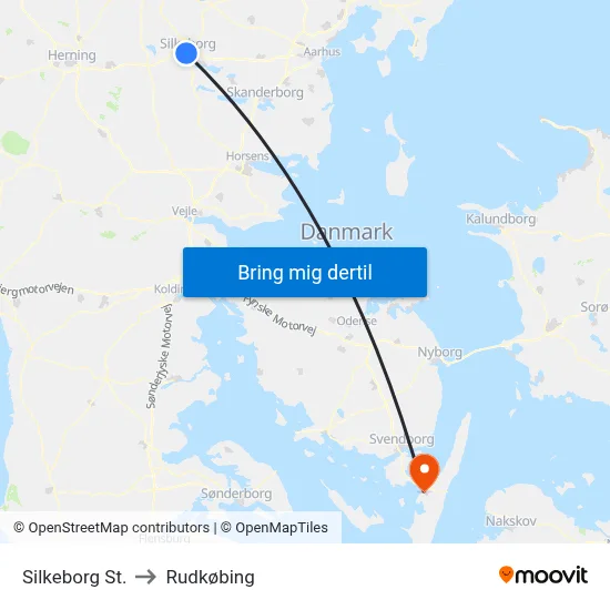 Silkeborg St. to Rudkøbing map