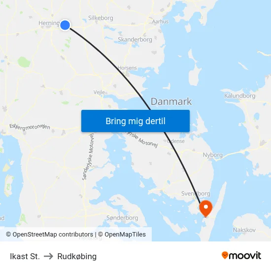 Ikast St. to Rudkøbing map