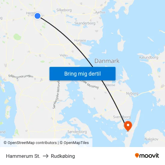 Hammerum St. to Rudkøbing map