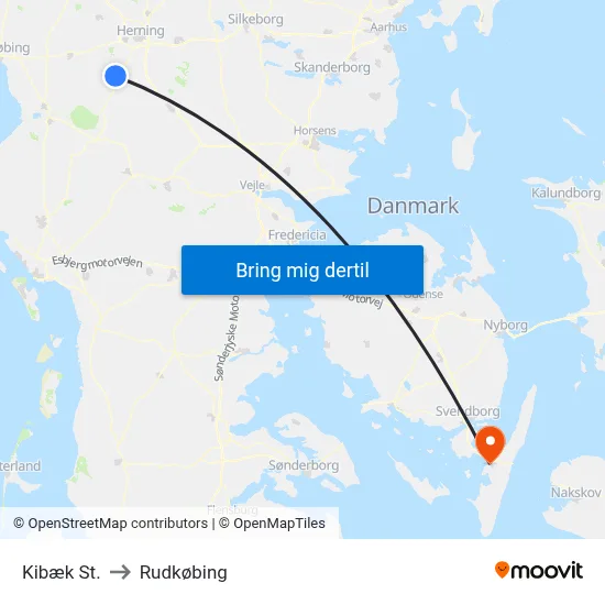 Kibæk St. to Rudkøbing map