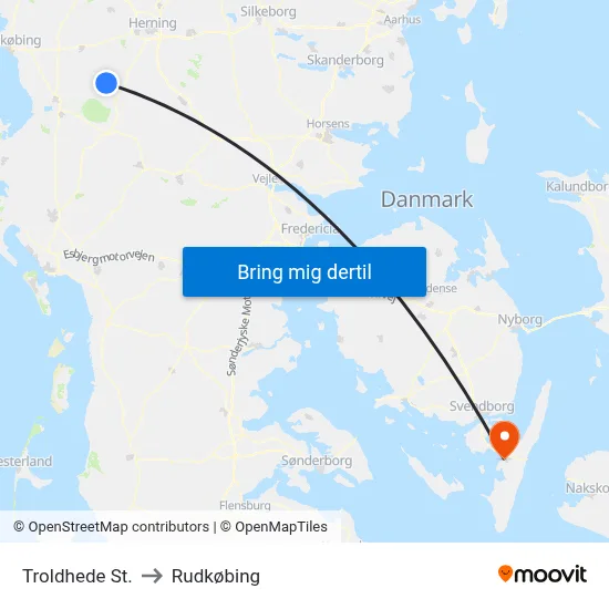 Troldhede St. to Rudkøbing map
