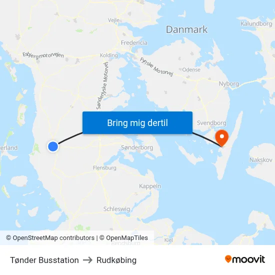 Tønder Busstation to Rudkøbing map