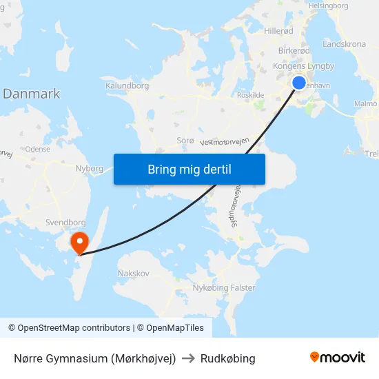 Nørre Gymnasium (Mørkhøjvej) to Rudkøbing map