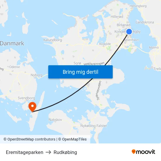 Eremitageparken to Rudkøbing map
