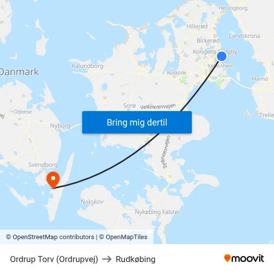 Ordrup Torv (Ordrupvej) to Rudkøbing map
